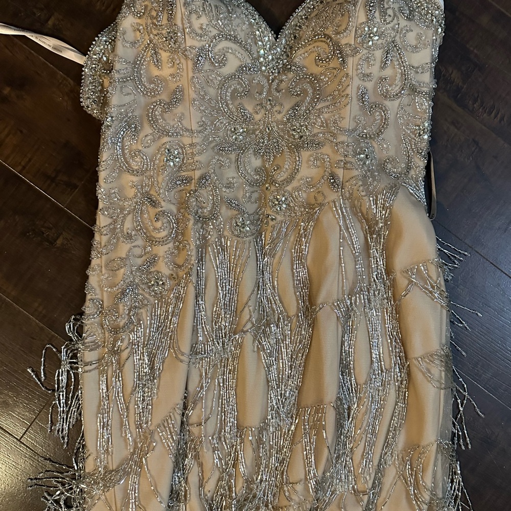 Mori Lee Strapless Dress with Silver Beading